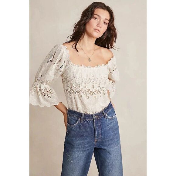 NWT FREE PEOPLE LAND OF THE FREE BODYSUIT EMBROIDERED EYELET IVORY - Picture 3 of 4
